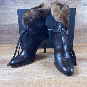 Stunning Dolce Gabbana Vitellino Brown Leather Boots W Fur Trim NIB Barney's NY